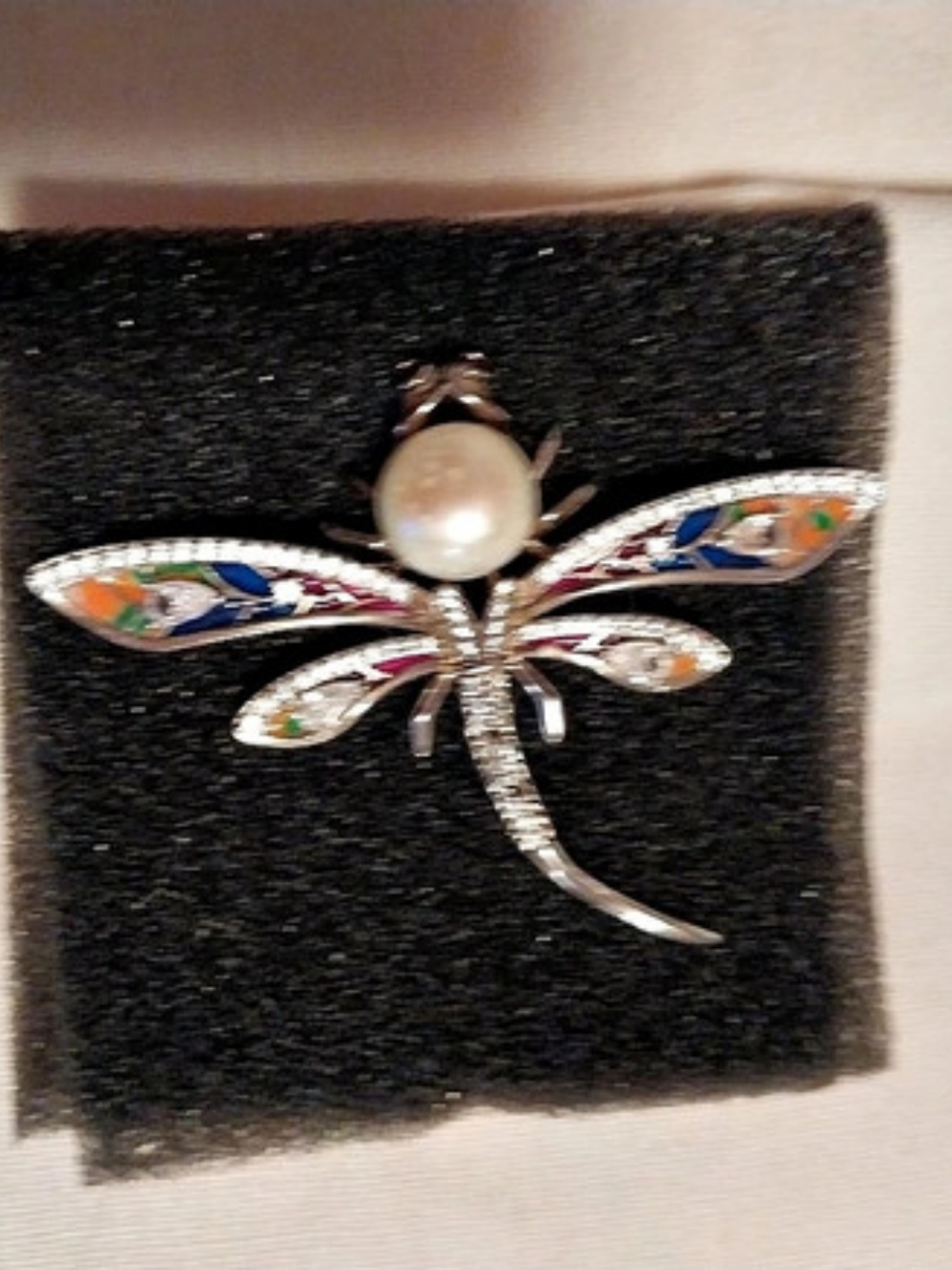 Dragonfly Pearl Brooch in Silver & Multicolor
